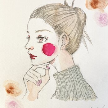 考えている横顔の女性 透明水彩 B5 原画