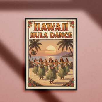 【HAWAII HULA DANCE】ハワイ アロハ フラダンス 南国 夕日 ビーチ ハワイアン雑貨 A4アートポスター