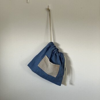 ストライプリネンの巾着袋。(ba-107)