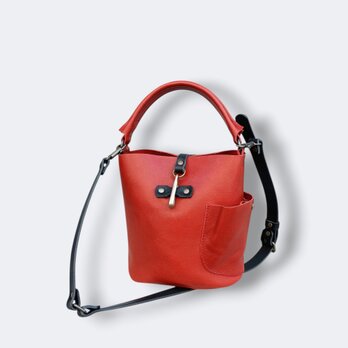 500mlボトルが入るバケツ型2wayレザーハンドバッグ レッド 【OR901S】