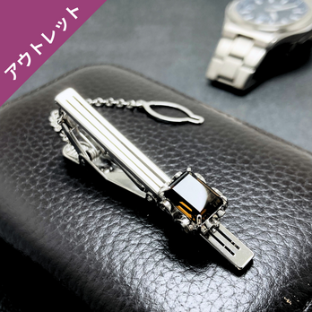 アウトレット 10×8 ビター スモーキークォーツ/茶水晶  RHP 天然石ネクタイピン - スクエア