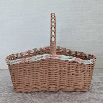 グリーンとピンク、ビスケットカラーのワンハンドルかご（小さめサイズ）パンかご・フリーボックス　新生活　収納