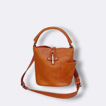 500mlボトルが入るバケツ型2wayレザーハンドバッグ キャメル【OR901S】