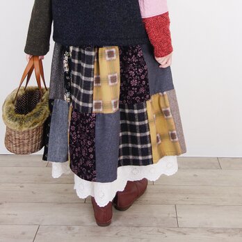 あたたかパッチティアードスカート☆アンティーク・ミモザ