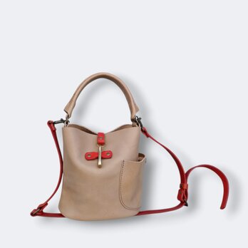 【オリジナルカラー】500mlボトルが入るバケツ型2wayレザーハンドバッグ グレージュ【OR901S】