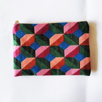 フランス生地　彩の万華鏡ポーチ（L)　通帳入れ　コスメ入れ　鍵入れ　カード入れ　薬入れ
