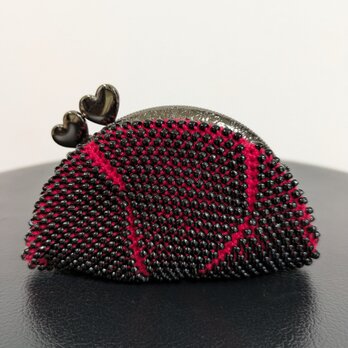 43*ハンドメイド☆ビーズがま口☆コインケース☆赤×黒