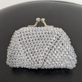 46*ハンドメイド☆ビーズがま口☆コインケース☆シルバーラメ