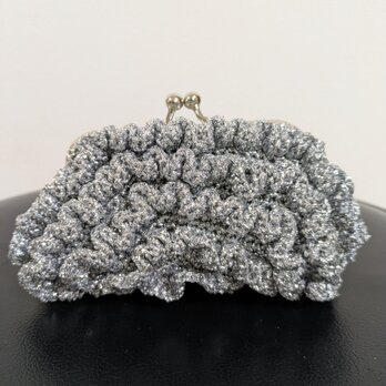 52*ハンドメイド☆がま口☆コインケース☆フリル☆シルバーラメ