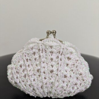 55*ハンドメイド☆ビーズがま口☆コインケース☆シェル☆オーロラホワイト