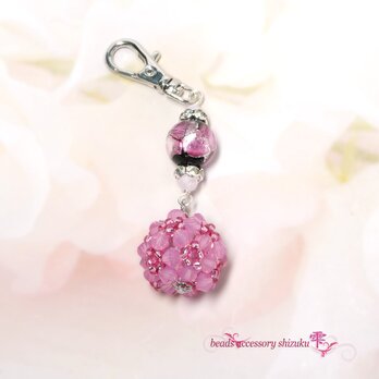 ホタル玉ビーズボールキーホルダー＊黒ピンク