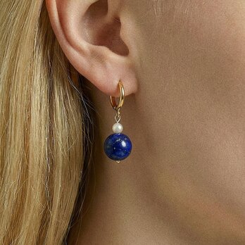 上品なブルー｜ラピスラズ ピアス ｜K18ゴールド + シルバー925｜天然石×淡水パール｜北欧ミニマル
