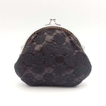 刺繍　がま口ポーチ・財布　12cm口金　ブラック　651