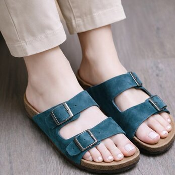 本革サンダル グレー レディース メンズ ご主人誕生日 父の日 牛革 本革