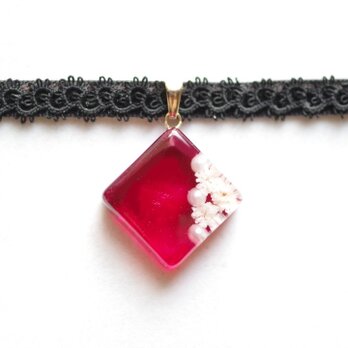 【受注製作】レジンアート　スクエアモチーフとタティングレースとベルベットリボンのチョーカー〈暁の鐘が聞こえる〉