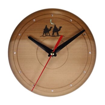 時計 木の時計 焼絵 らくだ 螺鈿 月 木製 桂 アワビ 月の砂漠