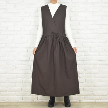 コットン素材のカシュクールワンピース　ダークブラウン