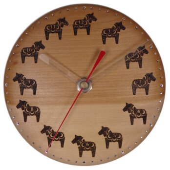 時計 木の時計 焼絵 午年 馬 駒 木製
