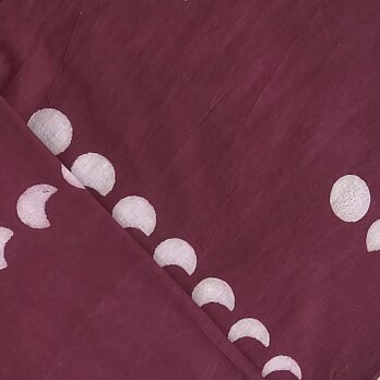 インド ブロックプリント生地 [50cm単位切売] ダブー ムーン 月の満ち欠け ワインレッド SAIF0458