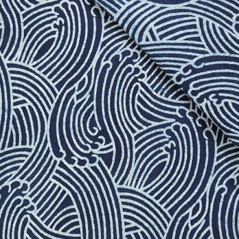 インド ブロックプリント生地 [50cm単位切売] Jaalウェーブ インディゴブルー 波 渦 海 SA IF0456