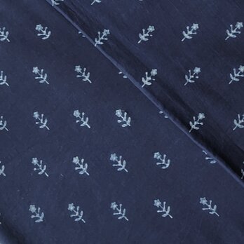 インド ブロックプリント生地[50cm単位]アコラ インディゴ ブルー ミニフラワー 縞柄 SA IF0461