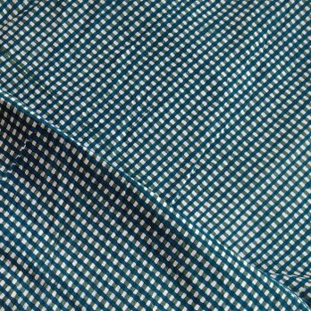 インド ブロックプリント生地 [50cm単位切り売り] サンガネリ ミニチェック グリーンXブルー SA IF0453