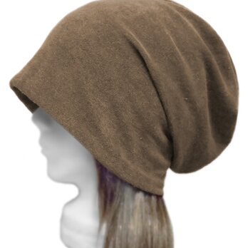 ルーズワッチキャップ◆コットンマイクロパイルニット／カーキ系　◇ゆったりサイズ・小顔効果・オールシーズン着用◇