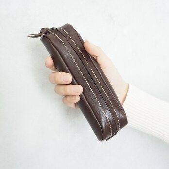 《本革》手に馴染む・大人の柔らかペンケース（チョコ）