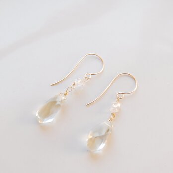 グリーンアメジストとダブルポイント水晶のピアス　１４kgf