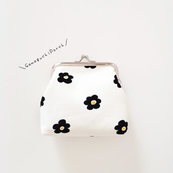がま口 ポーチ 日常使い 花柄 プチギフト おでかけ コーデュロイ 小花 モノトーン