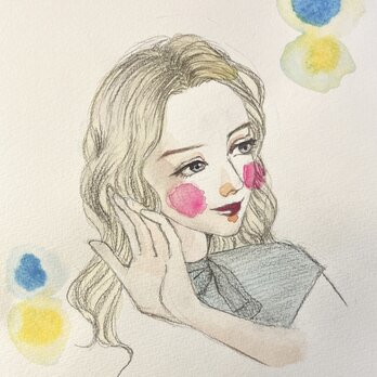 エレガントな仕草の女性 透明水彩 B5 原画