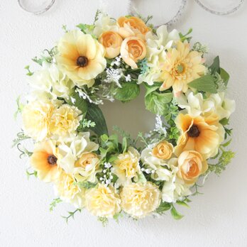 母の日 春色カーネーションのナチュラルフラワーリース［イエロー］