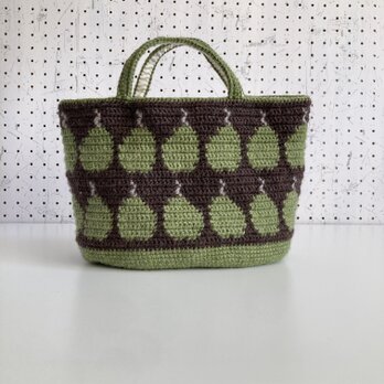 WOOL!洋なし柄の横長トート*グリーン×ブラウン