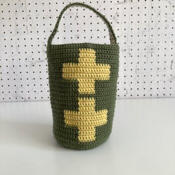 WOOL!クロス柄のワンハンドルバッグ*オリーブ×サルファイエロー