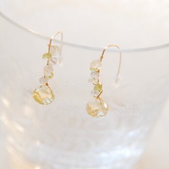 レモンクォーツのマーキスフックピアス　１４kgf