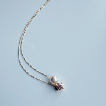 自分へのご褒美ジュエリー〜4月の誕生石〜春色桜ピンクモアサナイトとあこやパールのスルーネックレス