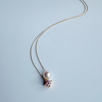 自分へのご褒美ジュエリー〜4月の誕生石〜春色桜ピンクモアサナイトとあこやパールのスルーネックレス