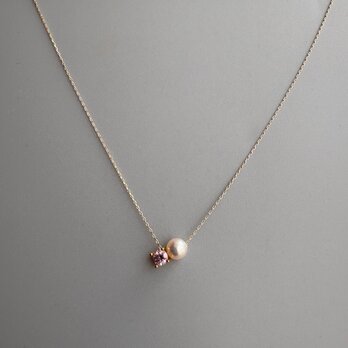 自分へのご褒美ジュエリー〜4月の誕生石〜春色桜ピンクモアサナイトとあこやパールのスルーネックレス