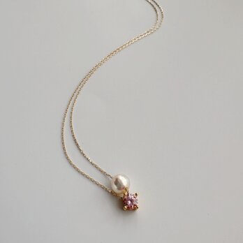 自分へのご褒美ジュエリー〜4月の誕生石〜春色桜ピンクモアサナイトとあこやパールのスルーネックレス