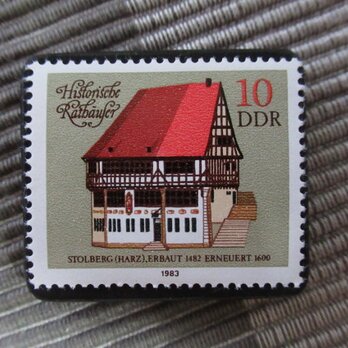 ドイツ　伝統家屋切手ブローチ10826