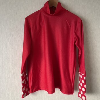 手袋付き長袖タートルカットソー×赤水玉柄Ｆ
