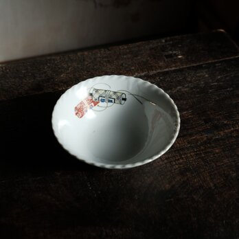 巻物の絵◆時代物　色絵金彩波縁碗　骨董/antiques　古道具　古民家　昭和初z