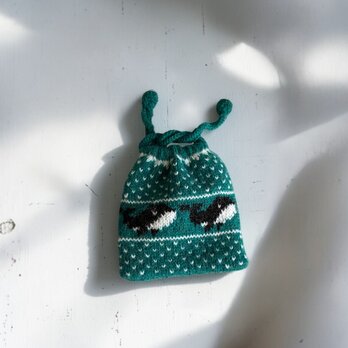 クジラの手編みミニ巾着