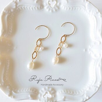 淡水ケシパール×14kgfオーバルチェーンのピアス