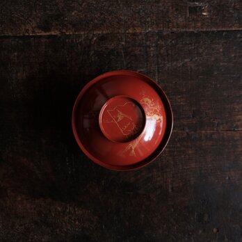 亀と鶴◆扇子と梅。古輪島塗　漆芸沈金蓋付椀　古漆器　古民家　骨董・antiques 大正~昭和初期