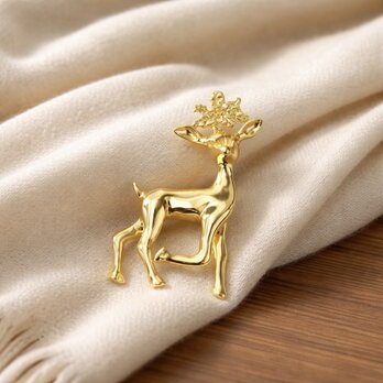 小鹿 スノーディア ブローチ｜光沢ゴールド 真鍮製【ebro10-2】