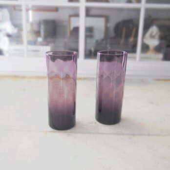 昭和レトロ　紫細長グラス2個　紫のグラデーション