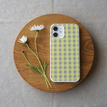 「 tokimeki gingham check（ grey & yellow ）」＜ホワイトケース＞【 表面のみ印刷 】