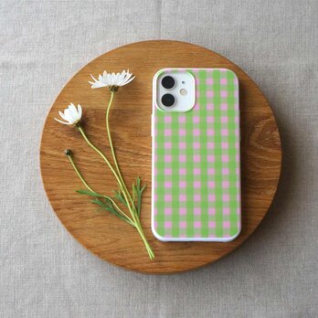 「 tokimeki gingham check（ light green & pink ）」＜ホワイトケース＞【表面のみ印刷】