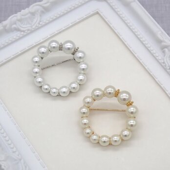 グラデーションパールのサークルブローチ【ホワイト・ナチュラル】